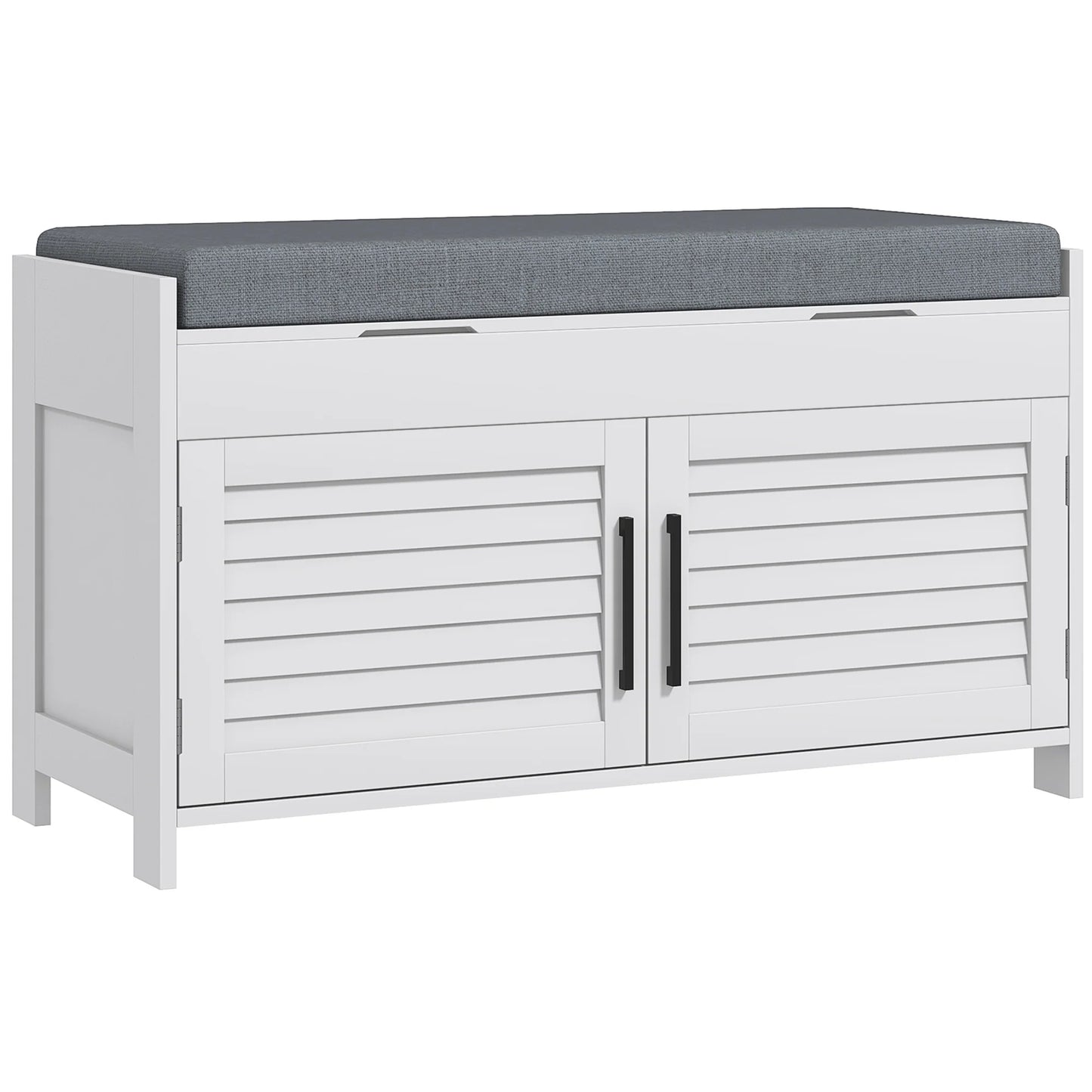 HOMCOM Schuhbank mit verstellbarem Innenregal in 3 Höhen, schlanke Schuhbank aus MDF mit Leinenbezug, 90x36x50 cm, Weiß und Grau