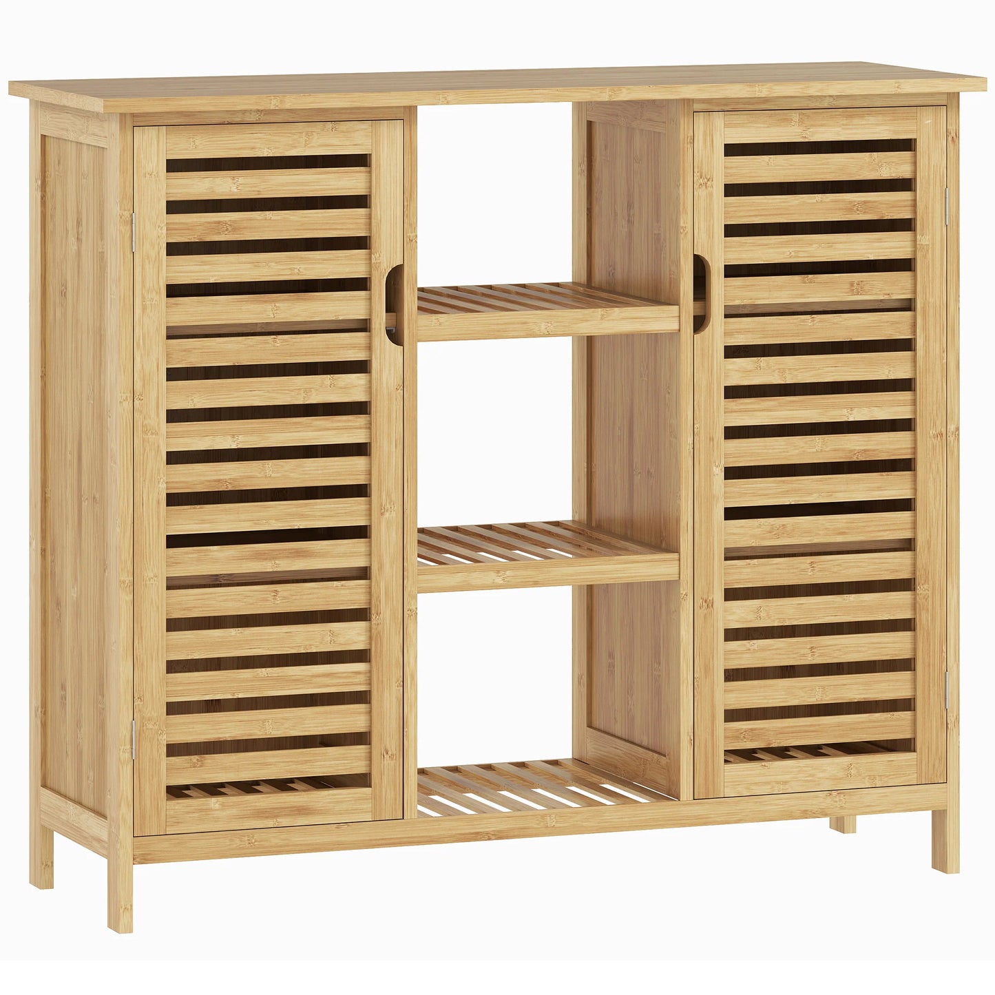 HOMCOM Bambus Schuhschrank mit 2 Lamellentüren – Schuhregal für den Eingangsbereich mit Regalen und offenen Fächern für 9 Paare Schuhe 100x33x86 cm Natur