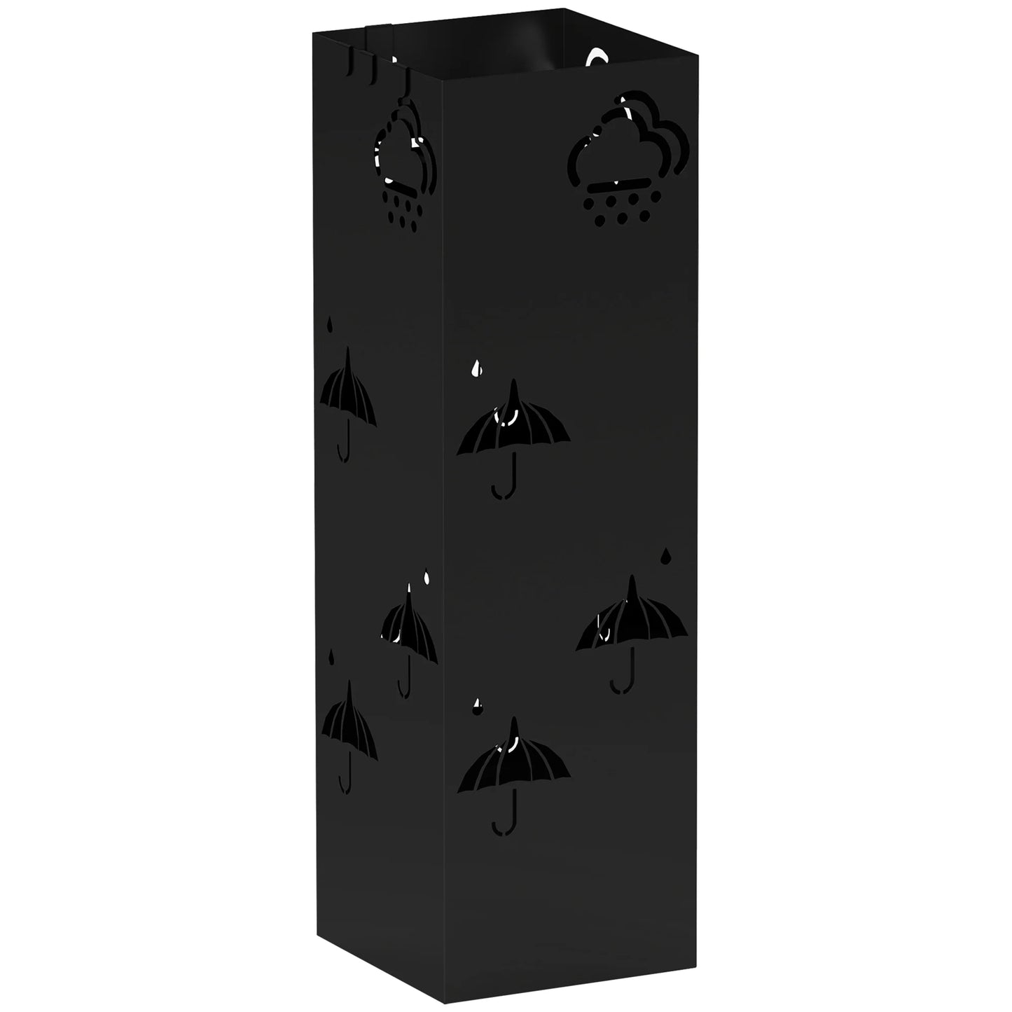HOMCOM Regenschirmständer mit 4 Haken, abnehmbare Wasserauffangschale, dekorativer Regenschirmhalter für Sonnenschirme, Regentage & Gehstöcke, Stahl 15,5 x 15,5 x 49 cm Schwarz