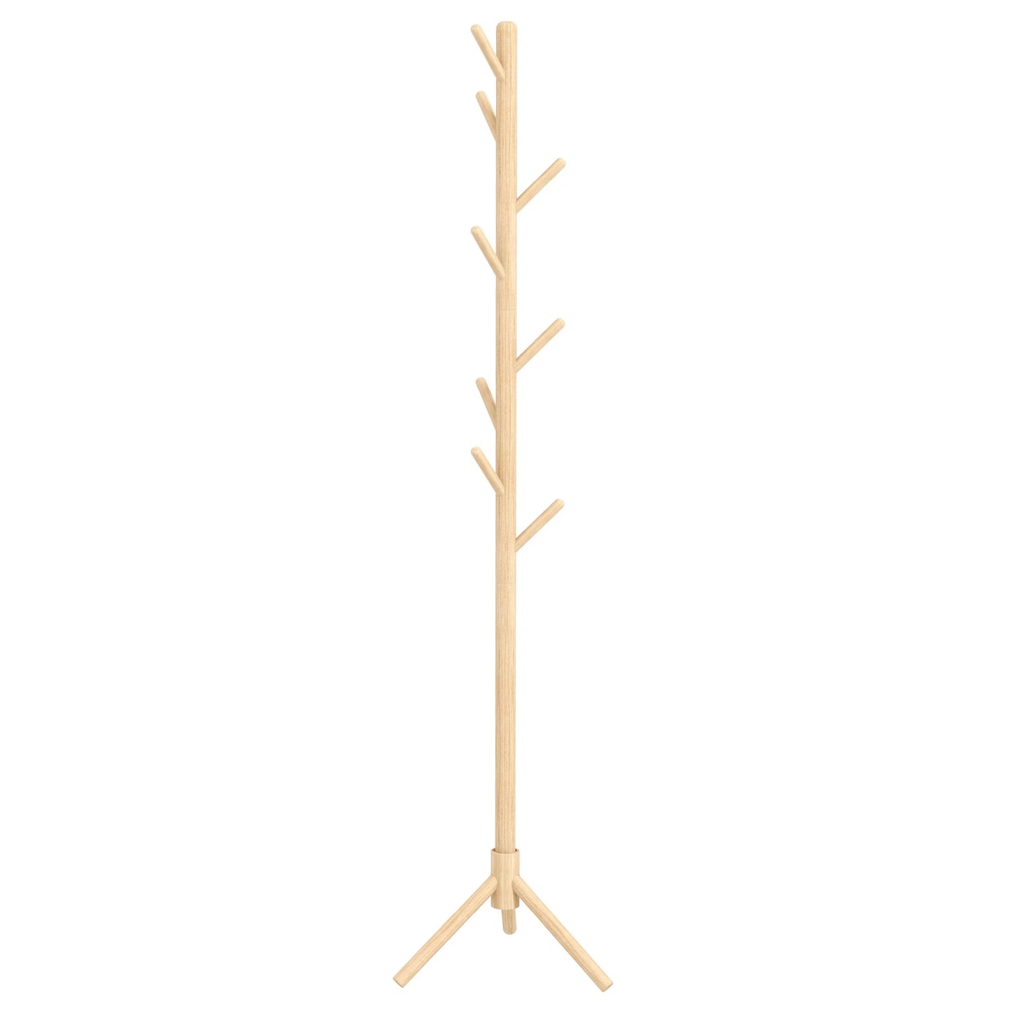 HOMCOM Freistehender Kleiderständer mit 8 Haken - Holz Kleiderbaum für Flur, Eingangsbereich, Schlafzimmer 40x40x165 cm Natur