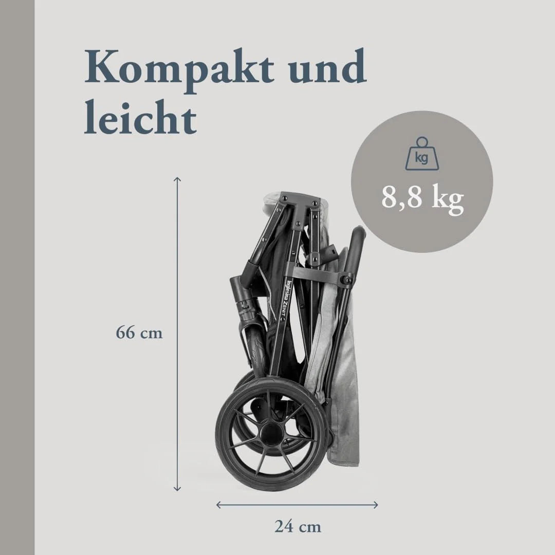 Inglesina Zenit Stroller, Grey, Compact, Fits up to 22 kg, Suspension Wheels, Wide Seat, Amazon Exclusive
