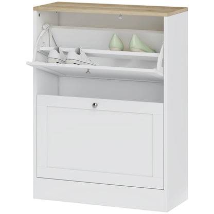HOMCOM Schuhschrank für 12 Paare, schmaler Schuhaufbewahrungsschrank, modernes Möbelstück für den Eingangsbereich mit 2 Klappschubladen und verstellbaren Regalen, für Flur und Eingangsbereich, 60 x 24 x 80 cm, Weiß