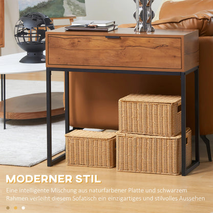 HOMCOM Konsolentisch mit Stauraum, Sofatisch im Industriedesign, Seitentisch für Flur, Wohnzimmer, Diele, Stahl, Braun, 80 x 30 x 76 cm