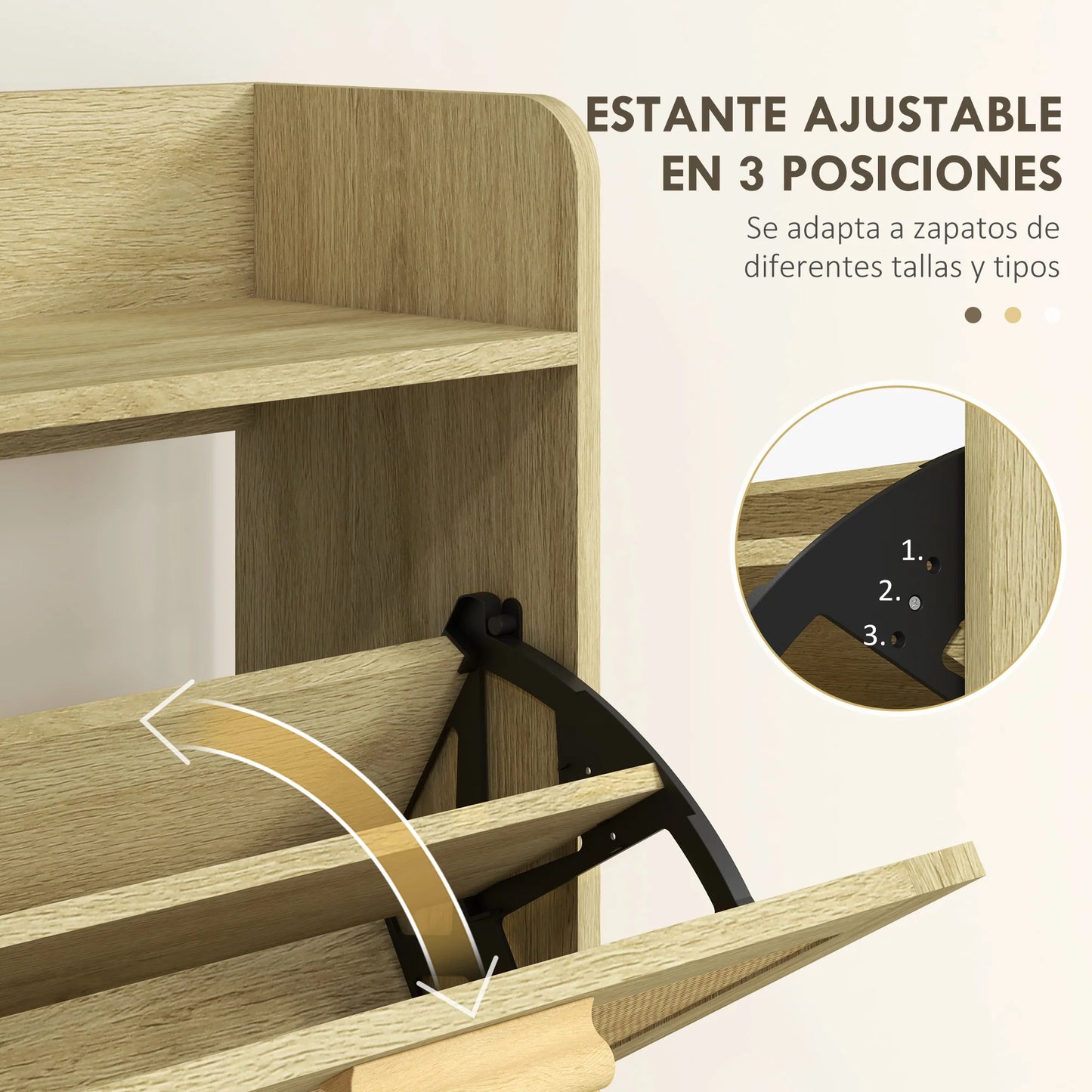 HOMCOM Schuhschrank für den Eingangsbereich im Bohemian-Stil – Schuhschrank für 18 Paar Schuhe mit 2 Klappschubladen und 1 offenen Regal – Schmaler Schuhschrank für Flur 80x24,5x110 cm Eiche