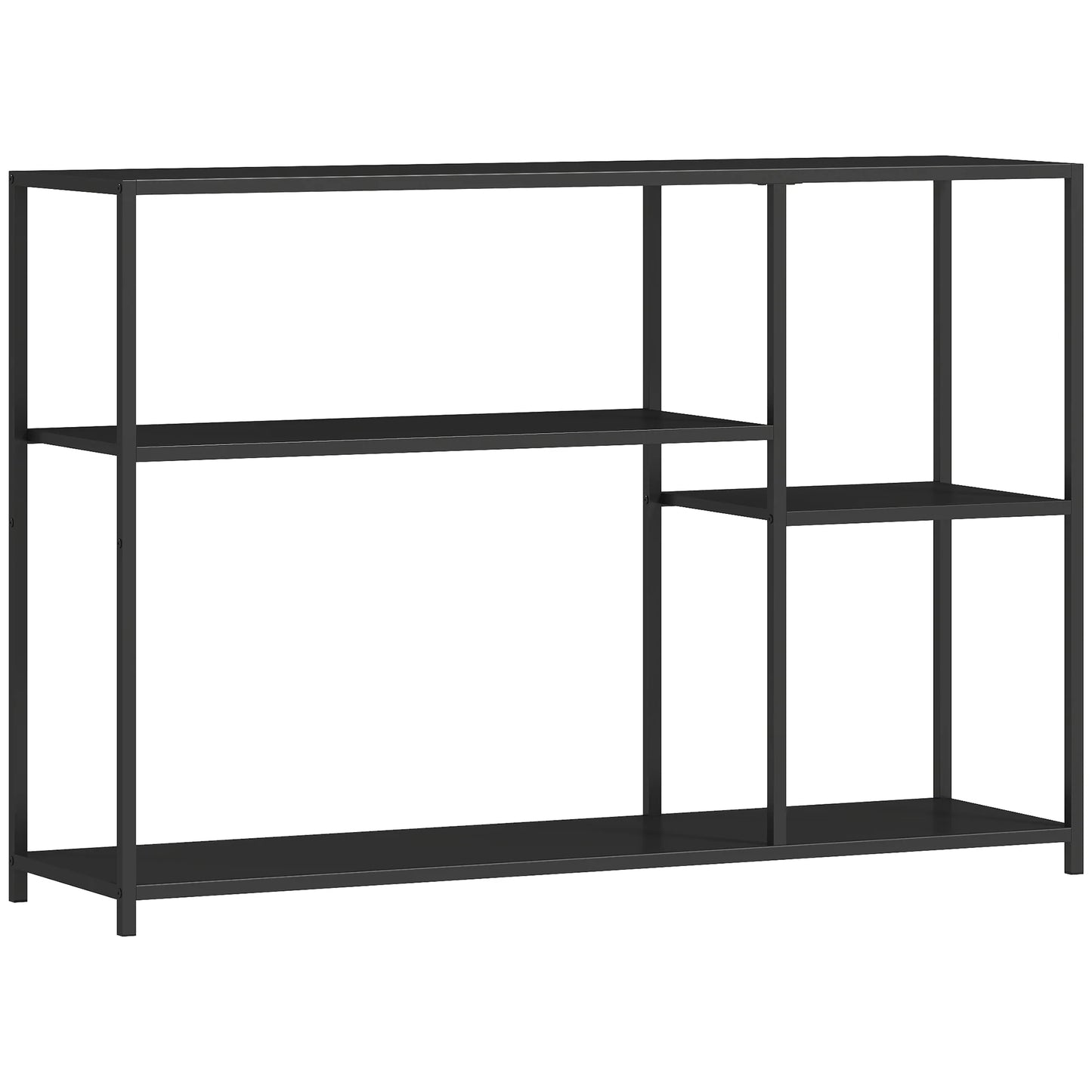 HOMCOM Konsolentisch Flurtisch mit 4 Regalen, Seitentisch mit Stahlrahmen, Metallregal für kleine Räume, Eingangsbereich, Flur, Wohnzimmer, 110 x 30 x 75 cm Schwarz