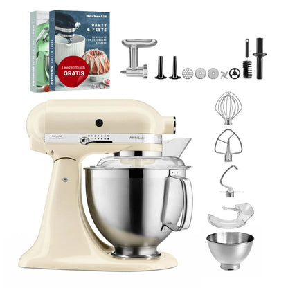 KitchenAid 4,8 L 5KSM185 Artisan Küchenmaschine Meatlover Metallfleischwolf 5KSMMGA Gr. 8 und Spritzgebäckvorsatz