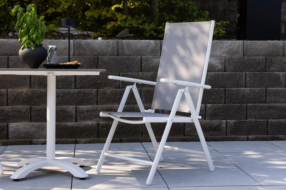 2er Set Gartenstuhl Awa - weißes Gestell aus Aluminium, Sitzfläche aus Textilene, verstellbare Rückenlehne
