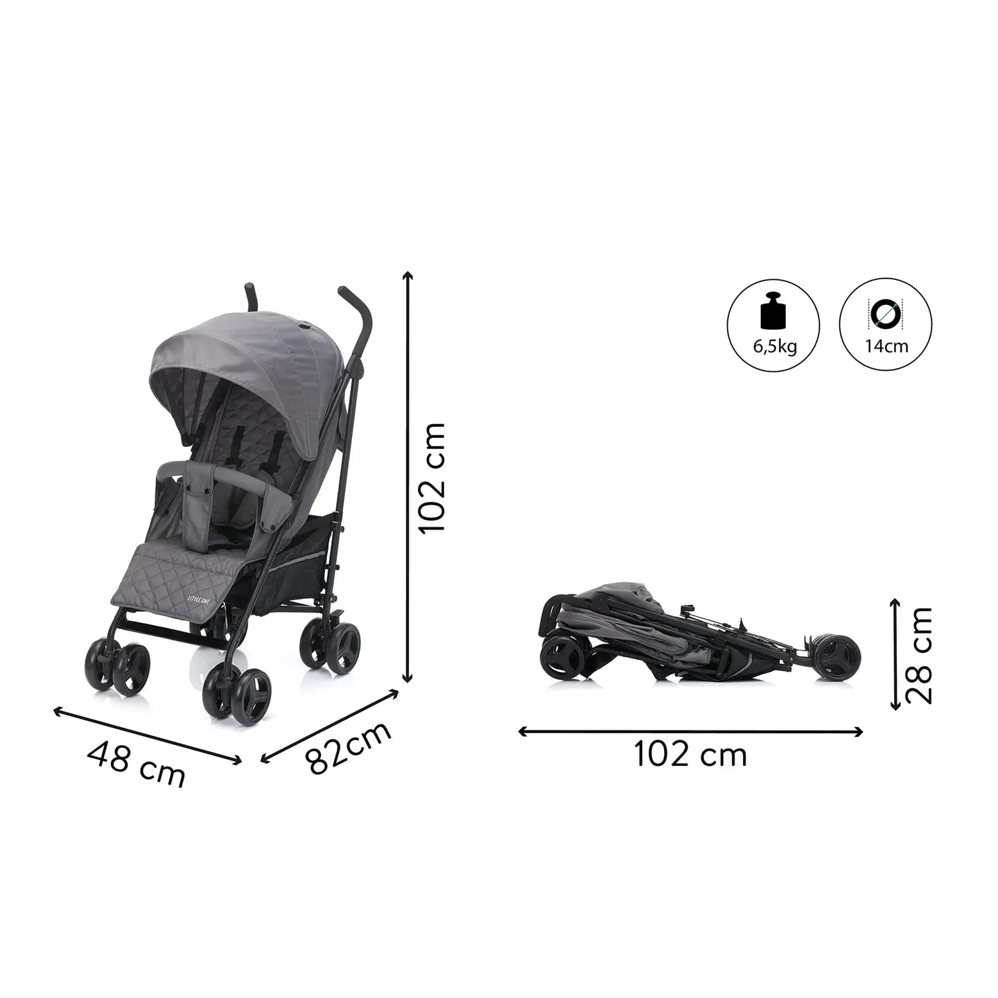 B-Ware Little One Buggy Kinderwagen Sportwagen Tommi Grau Liegefunktion Stauraum Gurt