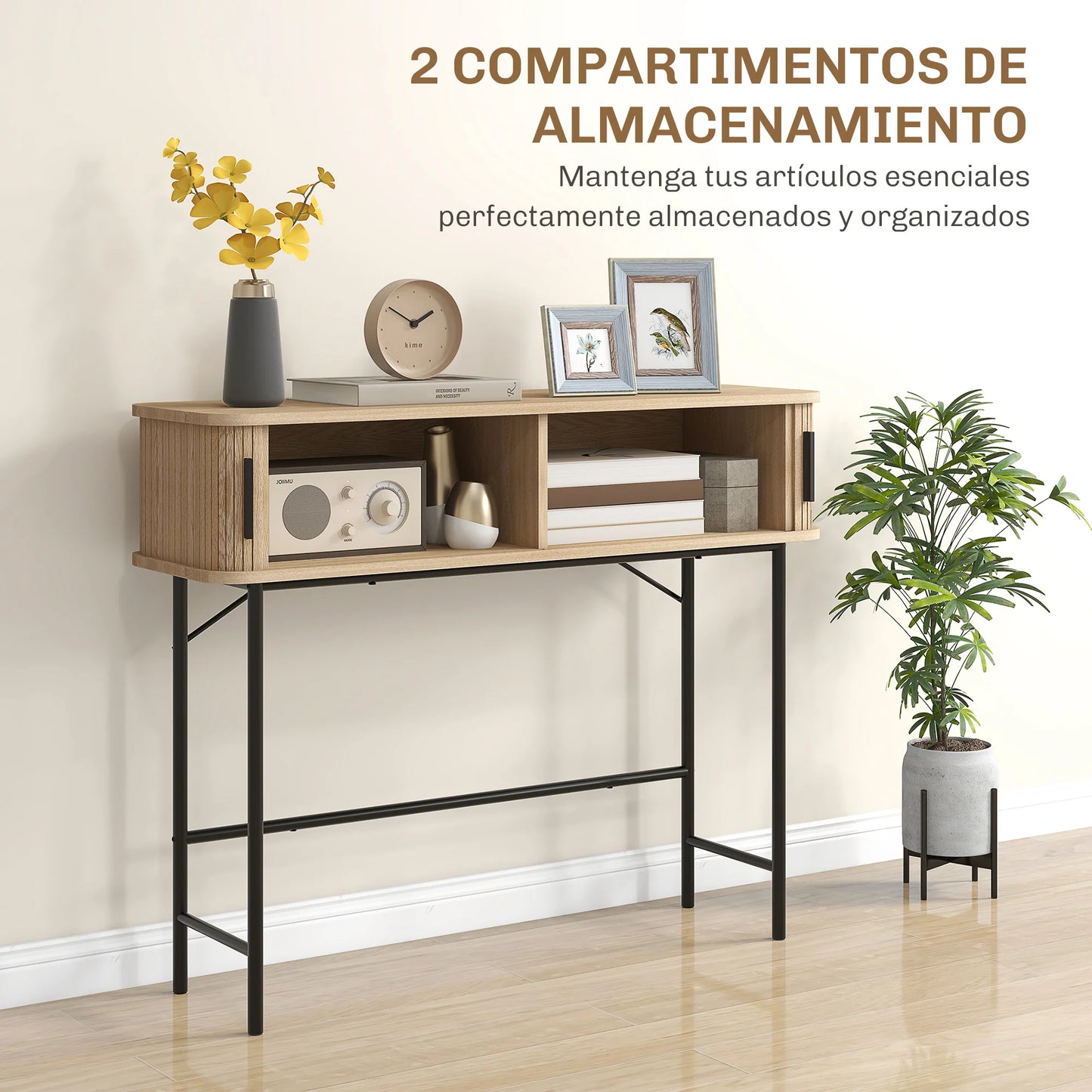 HOMCOM Vintage Konsolentisch Sideboard mit 2 Schiebetüren und Fächern für Flur 100x30x80 cm Eiche