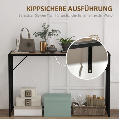 HOMCOM Konsolentisch, Seitentisch mit Stahlbeinen, 120 x 35 x 75 cm, Industriedesign Flurtisch, Beistelltisch für kleine Räume, Eingangsbereich, Flur, Wohnzimmer, Schlafzimmer, Braun