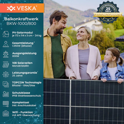Balkonkraftwerk 1000/800W Bifazial Photovoltaik Solaranlage WIFI Smarte Mini-PV Anlage