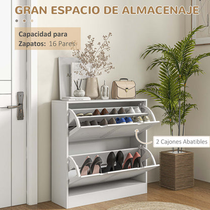 HOMCOM Moderner Schuhregal Eingangsschuhschrank mit 2 Klapptüren und verstellbaren Regalen für 16 Paar Schuhe Schmaler Schuhschrank für Flur 81,5x25x83 cm Weiß