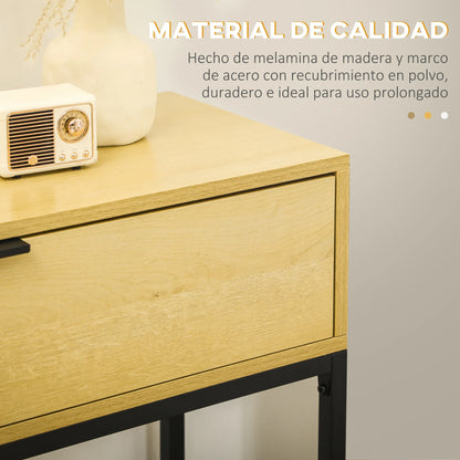 HOMCOM Konsolentisch mit Schublade Moderner Beistelltisch mit Stahlbeinen für Flur, Wohnzimmer, Schlafzimmer 80x30x76 cm Natur