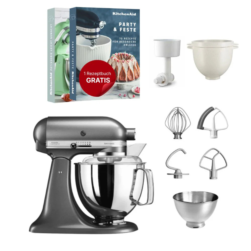 KitchenAid 4,8 L 5KSM175 Artisan Küchenmaschine Breadlover mit Messerschmidt Getreidemühlenvorsatz + Brotbackschüssel