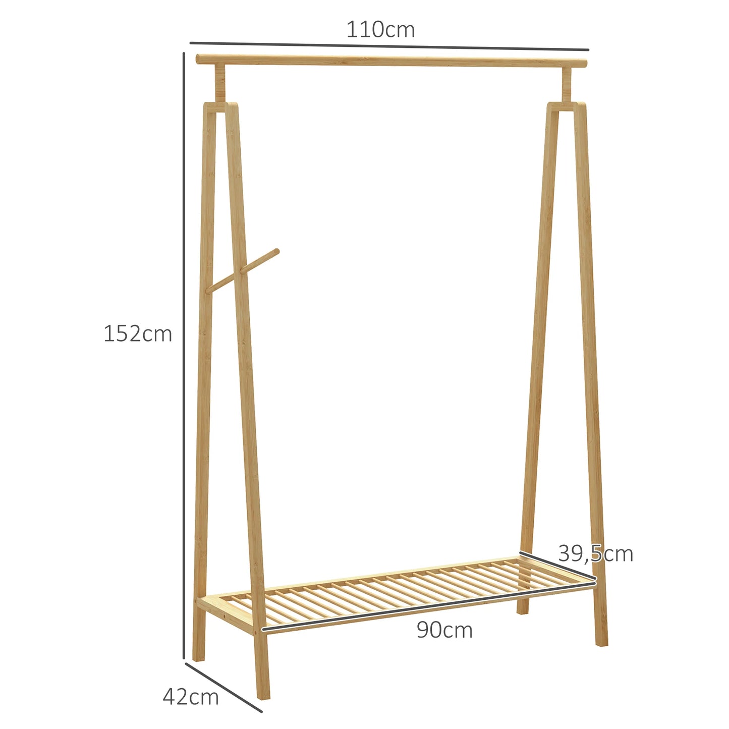 HOMCOM Bambus Kleiderständer, Holz Mantelständer mit Schuhregal 110L x 42B x 152H cm