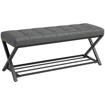 HOMCOM Gepolsterte Schuhbank mit Stauraum — Industrial X‑Frame Stahl, PU‑Kunstleder, 220 kg Tragfähigkeit, 112×37×47 cm, Dunkelgrau