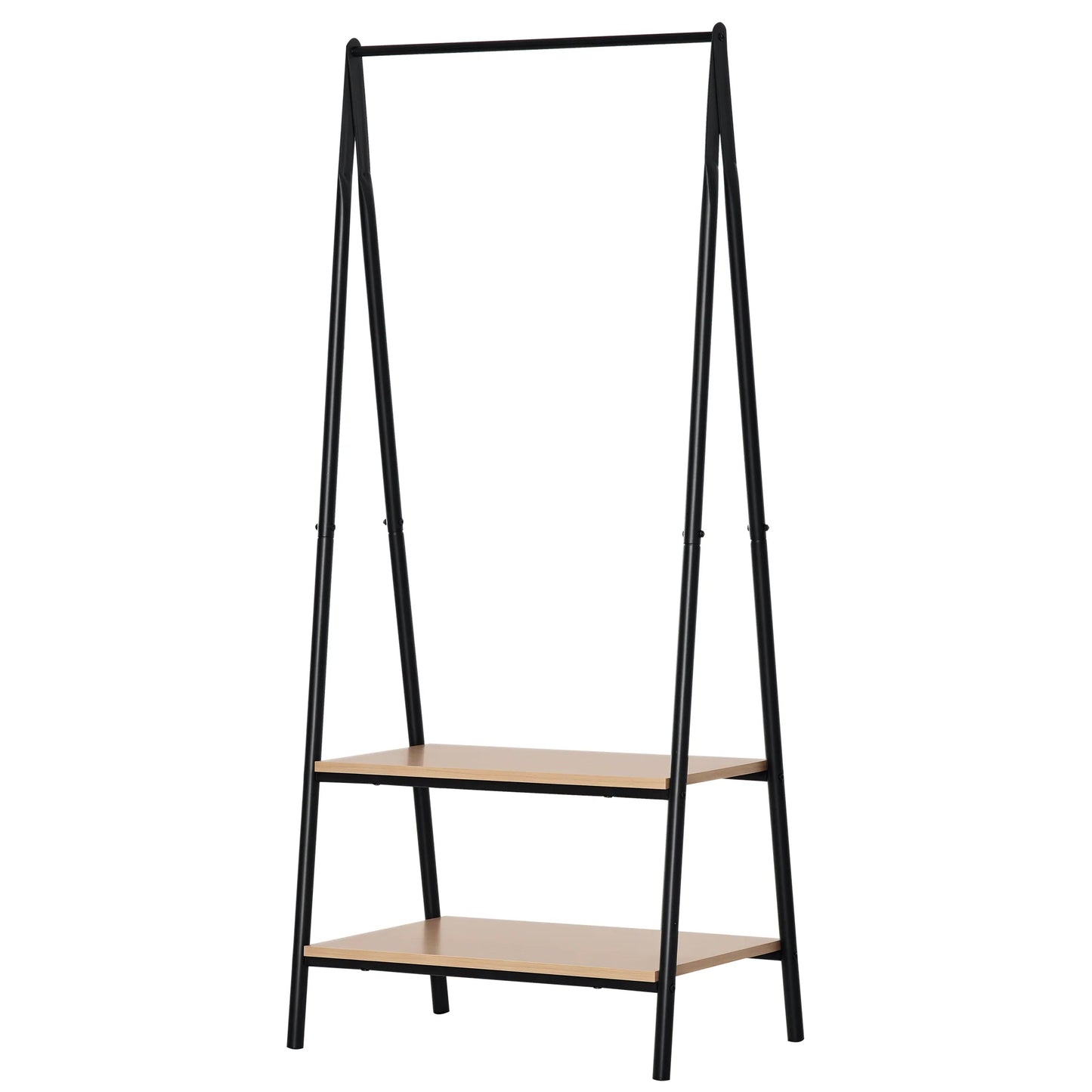 HOMCOM Kleiderständer mit Schuhablage, Wäscheablage, Metall + Holz Schwarz + Natur 64 x 42,5 x 149 cm