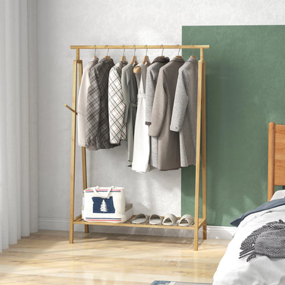 HOMCOM Bambus Kleiderständer, Holz Mantelständer mit Schuhregal 110L x 42B x 152H cm