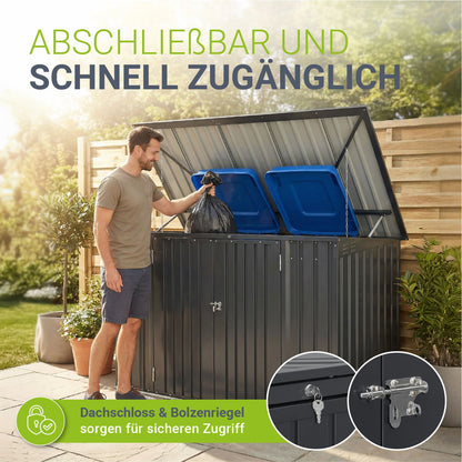 Juskys Mülltonnenbox Namur 2 m² Aufbewahrungsbox in grau für 3 Tonnen zwei großen Türen