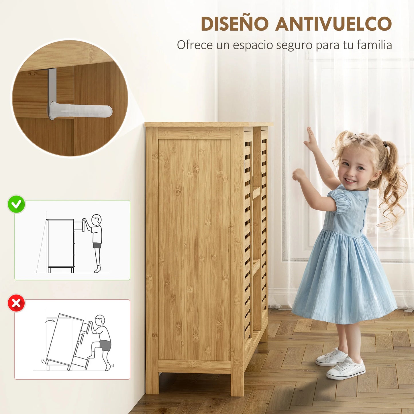 HOMCOM Bambus Schuhschrank mit 2 Lamellentüren – Schuhregal für den Eingangsbereich mit Regalen und offenen Fächern für 9 Paare Schuhe 100x33x86 cm Natur