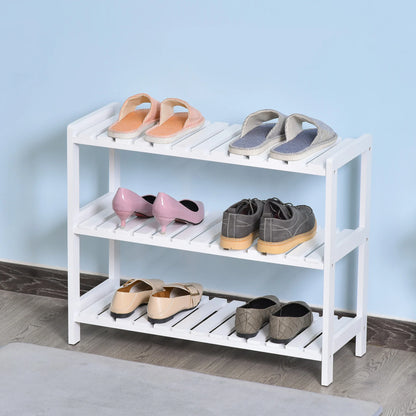 HOMCOM Holz Schuhregal 3-stufig für bis zu 9 Paar Schuhe im Eingangsbereich 70x26x57.5 cm Weiß