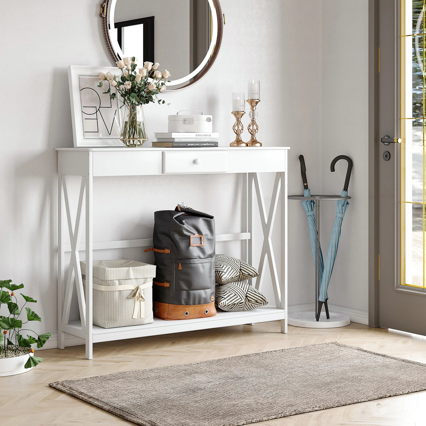 HOMCOM Konsolentisch aus Holz für den Eingangsbereich mit 1 Schublade und 1 Ablage für Flur und Wohnzimmer 100x30x81cm Weiß