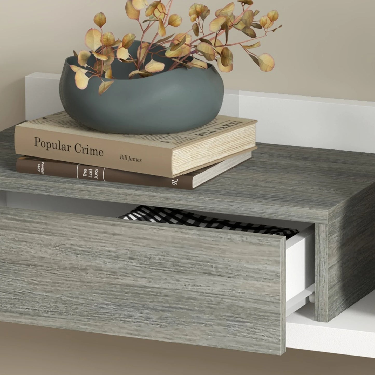 HOMCOM Flureinrichtungsset mit Spiegel und Schublade, Wandmontage, Moderner Stil 75x3,5x75 cm und 75x30,5x20 cm Grau und Weiß