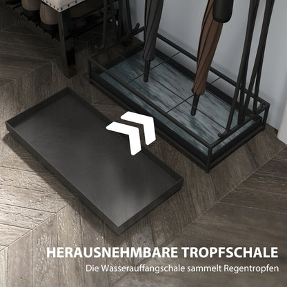 HOMCOM Regenschirmständer aus Stahl Rechteckiger Regenschirmhalter mit 24 Haken, 21 Öffnungen, Abnehmbarer Wassertropfschale für Gehstöcke & Regenschirme 50 x 24 x 68 cm Schwarz