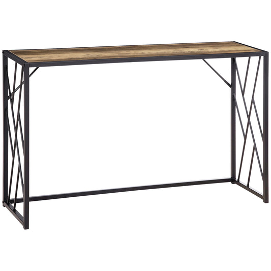 HOMCOM Konsolentisch, Seitentisch mit Stahlbeinen, 120 x 35 x 75 cm, Industriedesign Flurtisch, Beistelltisch für kleine Räume, Eingangsbereich, Flur, Wohnzimmer, Schlafzimmer, Braun
