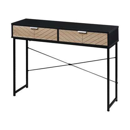 HOMCOM Schmale Konsole Eingangstisch mit 2 Schubladen, geschnitzte Linien, modernes Design für Flur, Eingangsbereich, Wohnzimmer und Schlafzimmer, 100x30x75 cm, Schwarz und Eiche