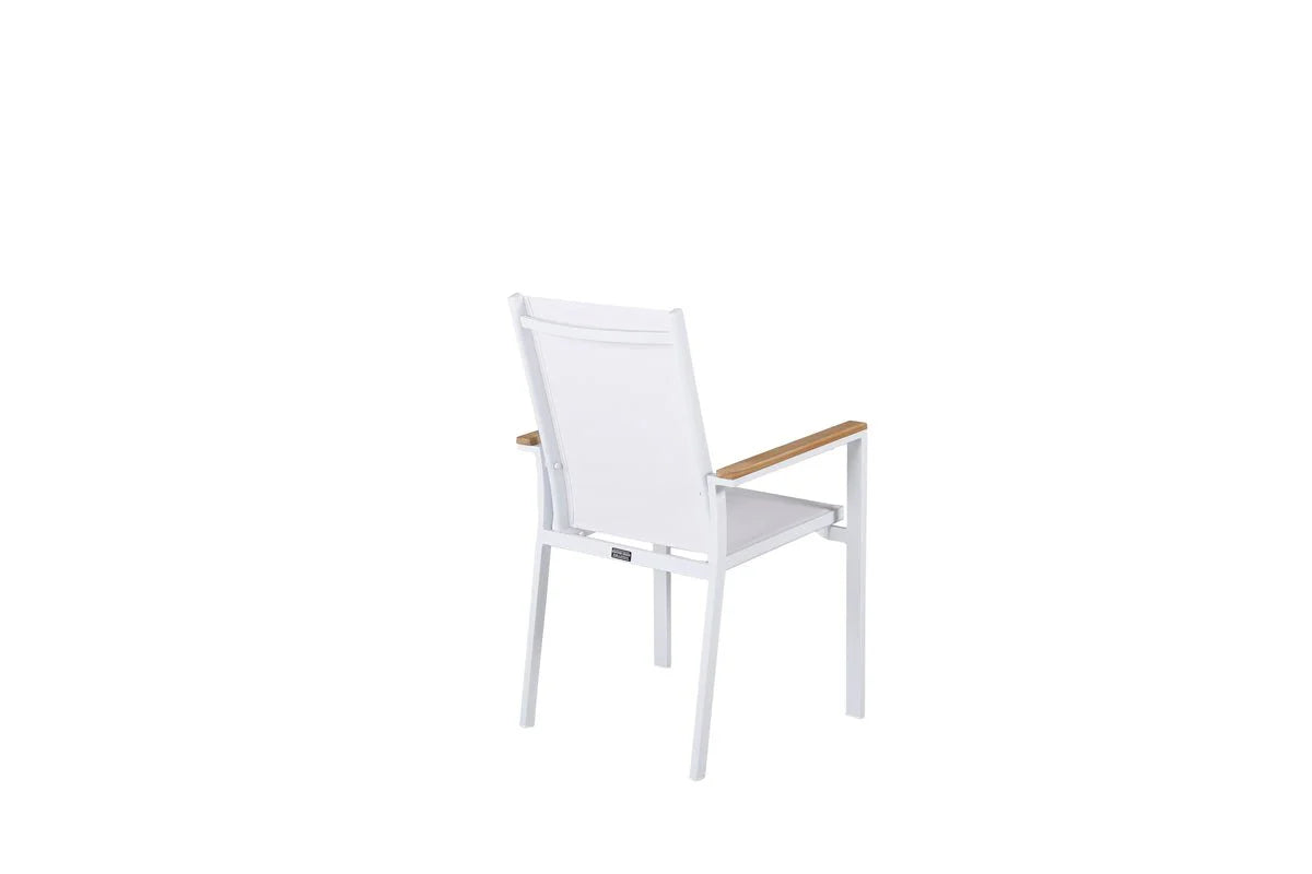 2er Set Gartenstuhl Lua - aus weißem Aluminium, mit Sitzfläche aus Textilene und Teakholz-Details