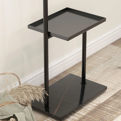 HOMCOM Garderobenständer, Kleiderständer mit Ablagen und Haken, Jackenständer, moderner Garderobe für Kleidung, Hut, Tasche, für Flur, Wohnzimmer, Schwarz