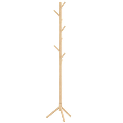 HOMCOM Freistehender Kleiderständer mit 8 Haken - Holz Kleiderbaum für Flur, Eingangsbereich, Schlafzimmer 40x40x165 cm Natur