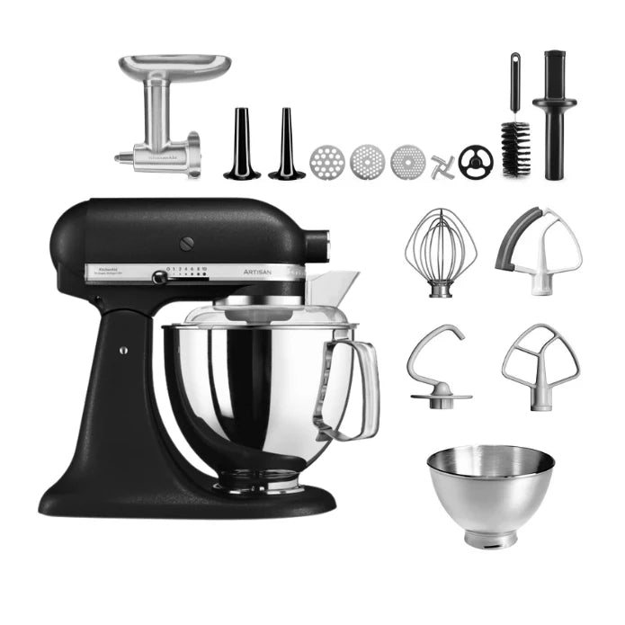 KitchenAid 4,8 L 5KSM175 Artisan Küchenmaschine Meatlover mit Ganzmetall- Fleischwolf und Spritzgebäckvorsatz