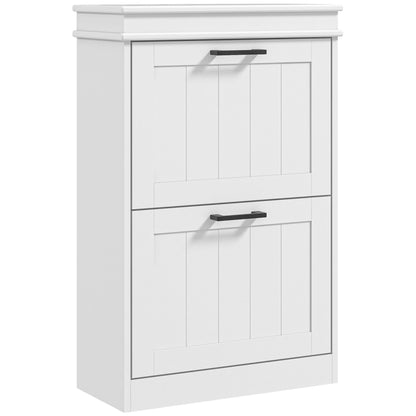 HOMCOM Schuhschrank, Schuhregal, 2 Klapptüren, verstellbare Regale, für Eingangsbereich, Flur, 54 x 24 x 82,5 cm, Weiß