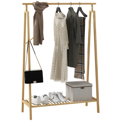 HOMCOM Bambus Kleiderständer, Holz Mantelständer mit Schuhregal 110L x 42B x 152H cm