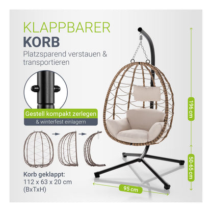 Juskys Korb-Hängesessel Aria faltbar & höhenverstellbar mit Eisengestell bis 130 kg Dunkelgrau