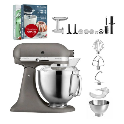 KitchenAid 4,8 L 5KSM185 Artisan Küchenmaschine Meatlover Metallfleischwolf 5KSMMGA Gr. 8 und Spritzgebäckvorsatz