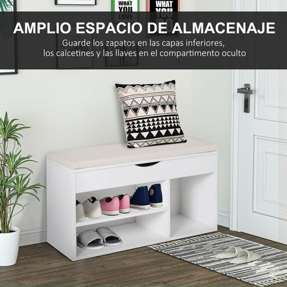 HOMCOM Schuhbank mit Sitzplatz – Moderne Schuhaufbewahrung für den Eingangsbereich mit Schublade, offenen Regalen und 1 Kissen für Flur 80x30x47cm