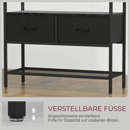 HOMCOM Garderobenständer, Kleiderstange mit Schuhregal, 2 Stoffschubladen, Garderobe mit 8 Haken, Regal, Garderobenständer mit Kippschutz, für Eingangsbereich, Flur, Schlafzimmer, Schwarz
