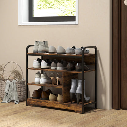 HOMCOM Schuhregal mit 4 Ebenen, Schuhregal mit Griff, Schuhständer für 11 Paar Schuhe, Platzsparende Schuhaufbewahrung, Schuhorganizer für Eingangsbereich, Flur, Rustikal Braun