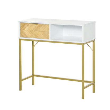 HOMCOM Flur Konsole Tisch Moderner Stil mit Schublade und Offenem Regal 80x30x80 cm Weiß und Gold