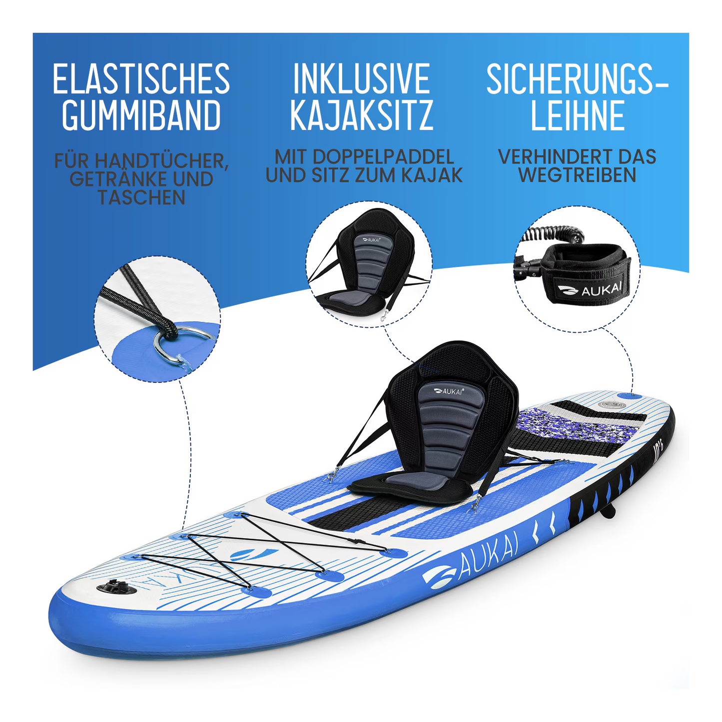 Stand Up Paddle Board "AUKAI Pro" mit Kajak-Sitz grau
