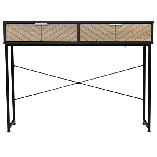 HOMCOM Schmale Konsole Eingangstisch mit 2 Schubladen, geschnitzte Linien, modernes Design für Flur, Eingangsbereich, Wohnzimmer und Schlafzimmer, 100x30x75 cm, Schwarz und Eiche