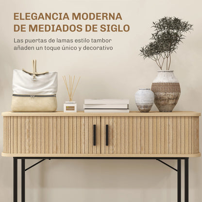 HOMCOM Vintage Konsolentisch Sideboard mit 2 Schiebetüren und Fächern für Flur 100x30x80 cm Eiche