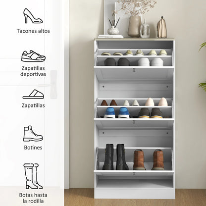 HOMCOM Schmales Schuhschrank mit 3 Klapptüren – Schuhaufbewahrung für den Eingangsbereich mit verstellbaren Regalen für 18 Paar Schuhe für schmale Flure 60x23,5x115 cm Weiß