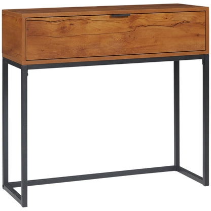 HOMCOM Konsolentisch mit Stauraum, Sofatisch im Industriedesign, Seitentisch für Flur, Wohnzimmer, Diele, Stahl, Braun, 80 x 30 x 76 cm
