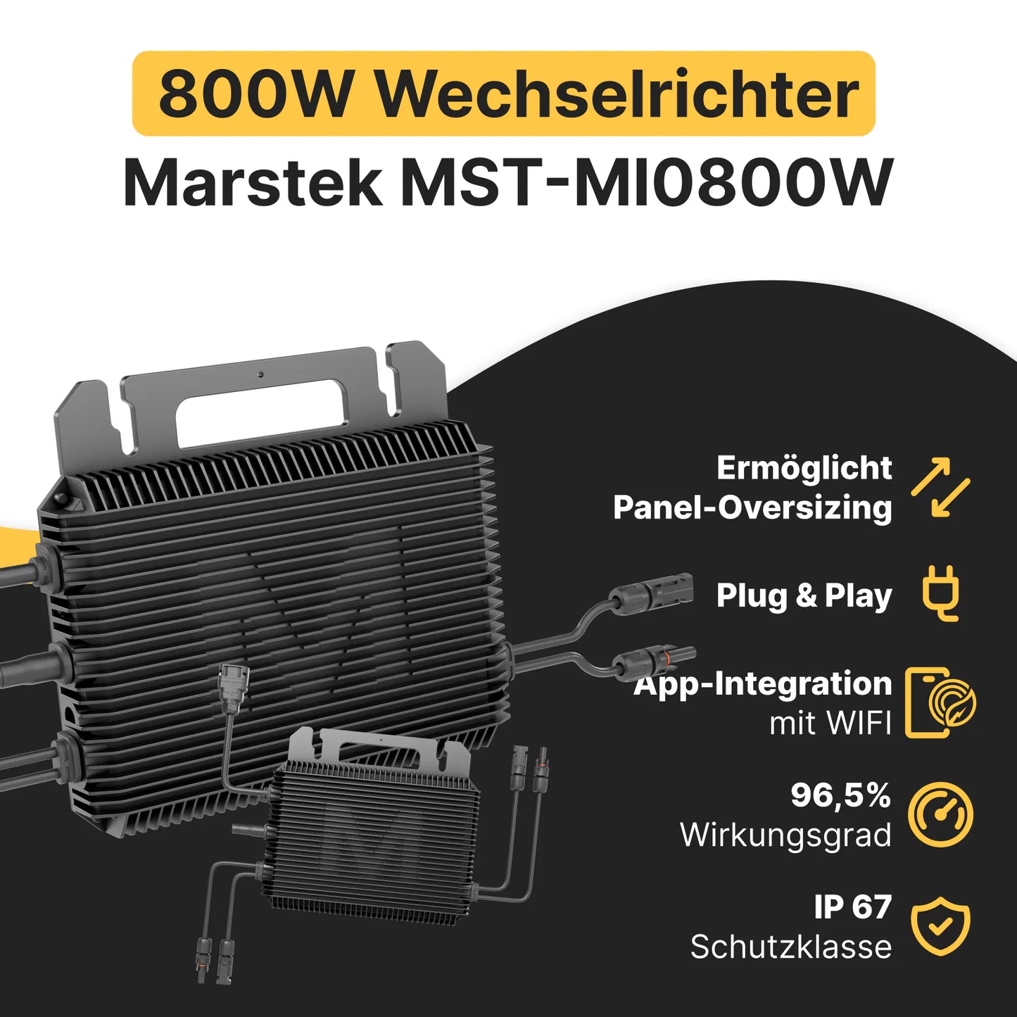 Balkonkraftwerk 1000W/800W Solaranlage Steckerfertig WIFI Komplettset Photovoltaik Anlage 800W, Kabellänge: 5m