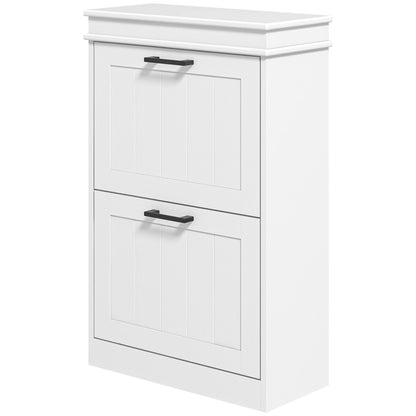 HOMCOM Schuhschrank, Schuhregal, 2 Klapptüren, verstellbare Regale, für Eingangsbereich, Flur, 54 x 24 x 82,5 cm, Weiß