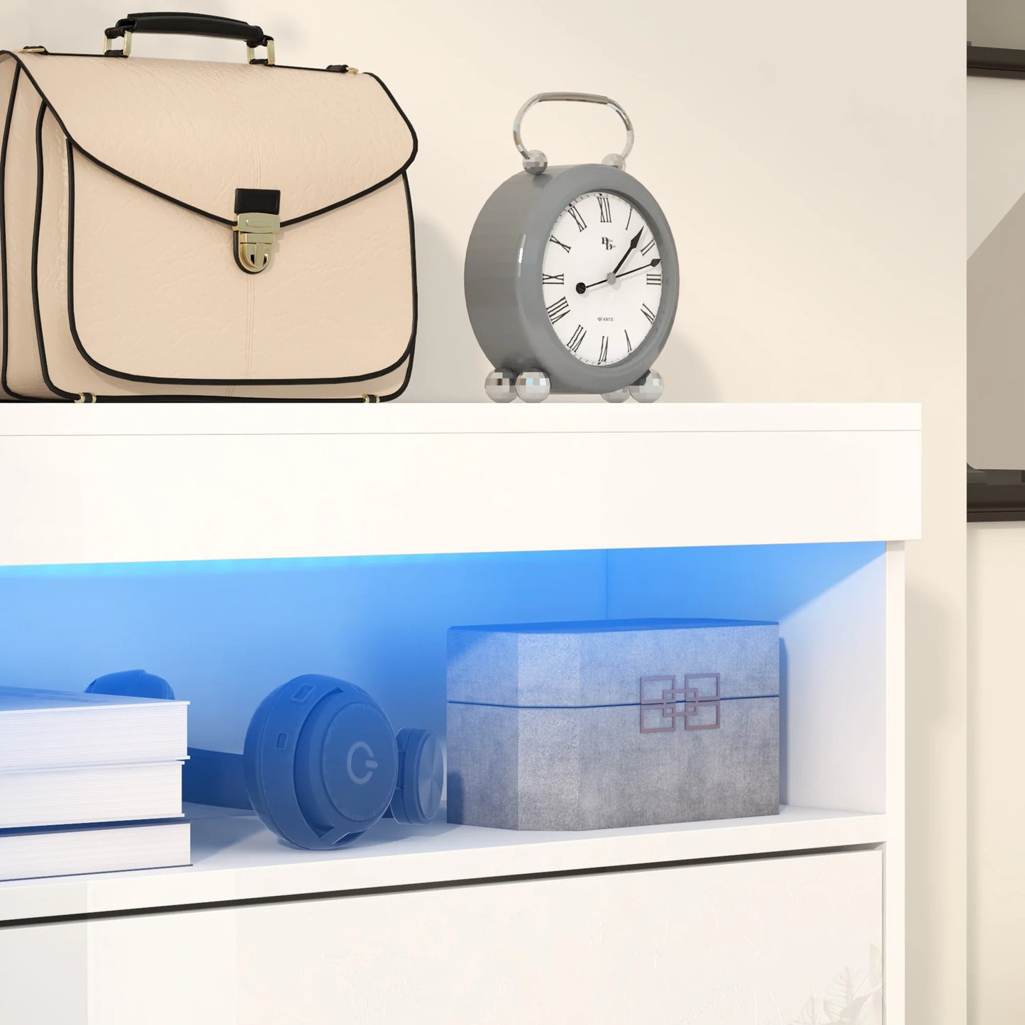 HOMCOM Schuhschrank für den Eingangsbereich, Wandschrank oder freistehend mit LED-Lichtern, offenes Regal und 2 klappbaren Schubladen für 12-16 Paare Schuhe, 80x24x99,5 cm, Hellweiß
